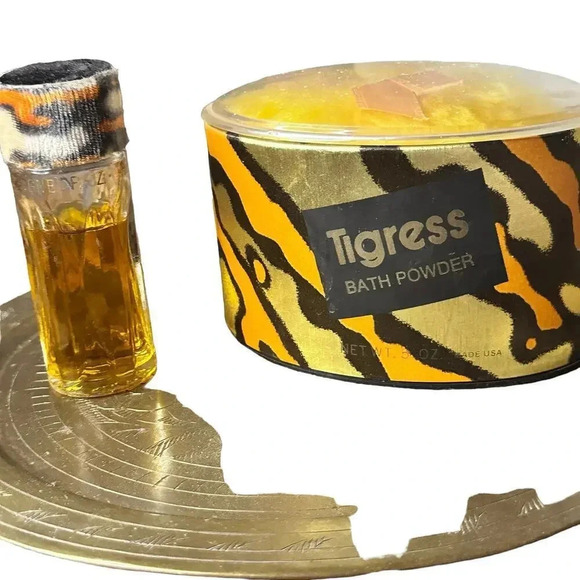 Vintage Faberge TIGRESS Bath Powder Body Talc 5 oz and Perfume - Picture 4 of 8